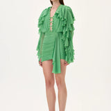 SS26-D-1030-36 raisa_vanessa green-chiffon-mini-dress-with-ruffled-sleeves-and-stoned-neckline
