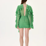 SS26-D-1030-38 raisa_vanessa green-chiffon-mini-dress-with-ruffled-sleeves-and-stoned-neckline