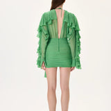 SS26-D-1030-38 raisa_vanessa green-chiffon-mini-dress-with-ruffled-sleeves-and-stoned-neckline