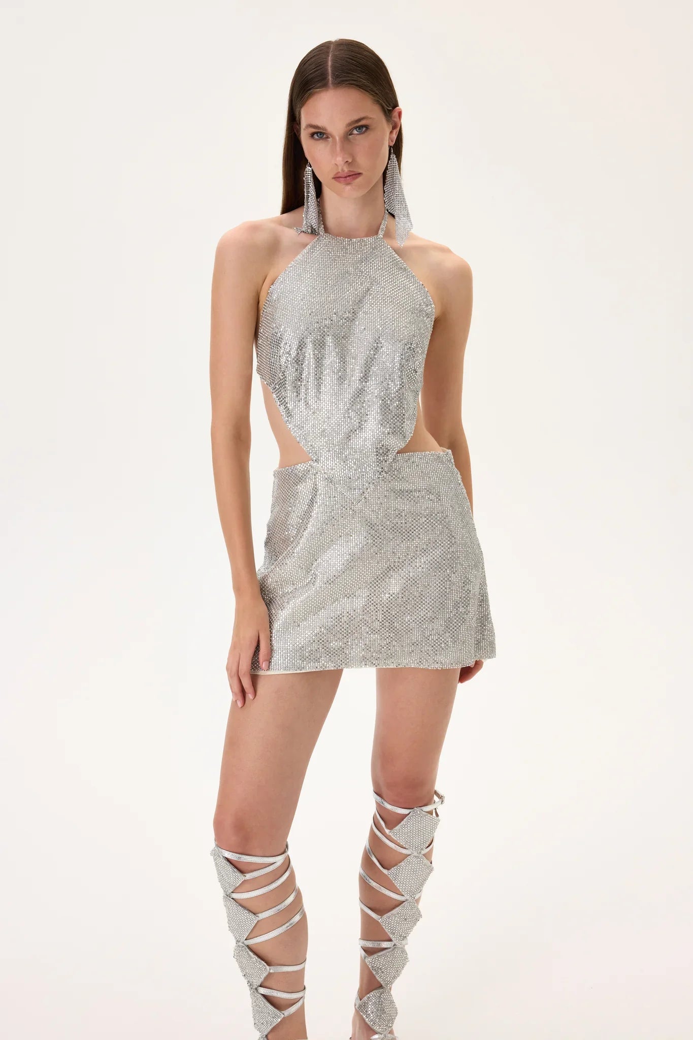 SS26-D-1039-40 raisa_vanessa metallic-silver-armor-halter-neck-mini-dress