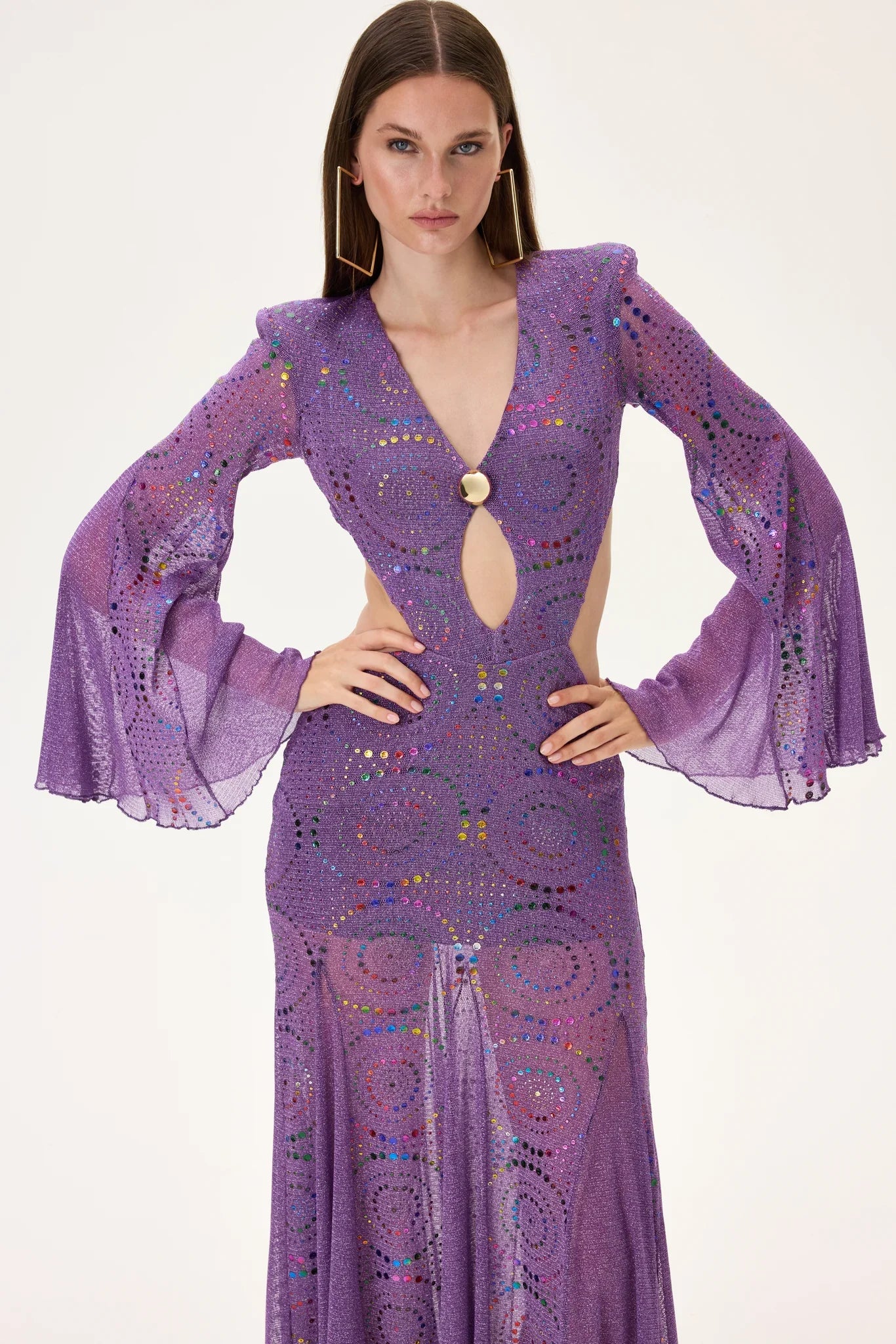 SS26-D-1041-40 raisa_vanessa multicolor-foil-printed-violet-jersey-dress-with-flare-sleeves