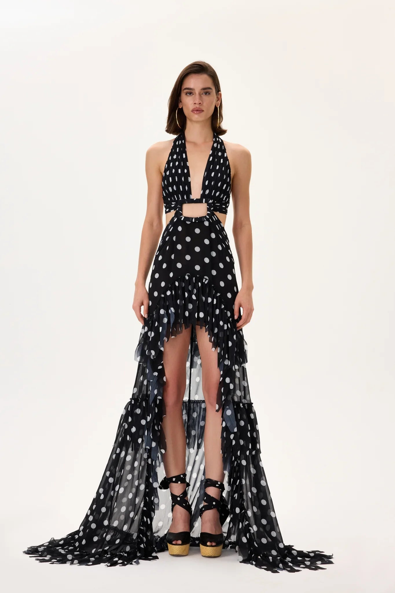 SS26-D-1044-34 raisa_vanessa black-polka-dot-chiffon-dress-with-laser-cut-fringes-and-belt-detail