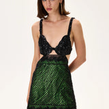 SS26-D-1048-40 raisa_vanessa beaded-net-green-mini-dress-with-black-fully-beaded-bra-and-leaf-motive-strips