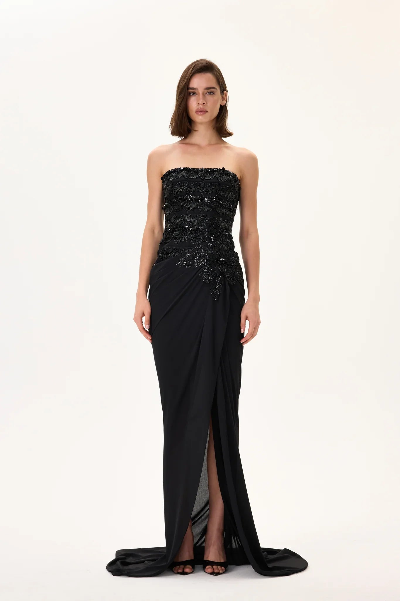 SS26-D-1049-34 raisa_vanessa black-gown-with-beaded-leaf-motive-striped-corset-top-and-fully-embroidered-flower-detail