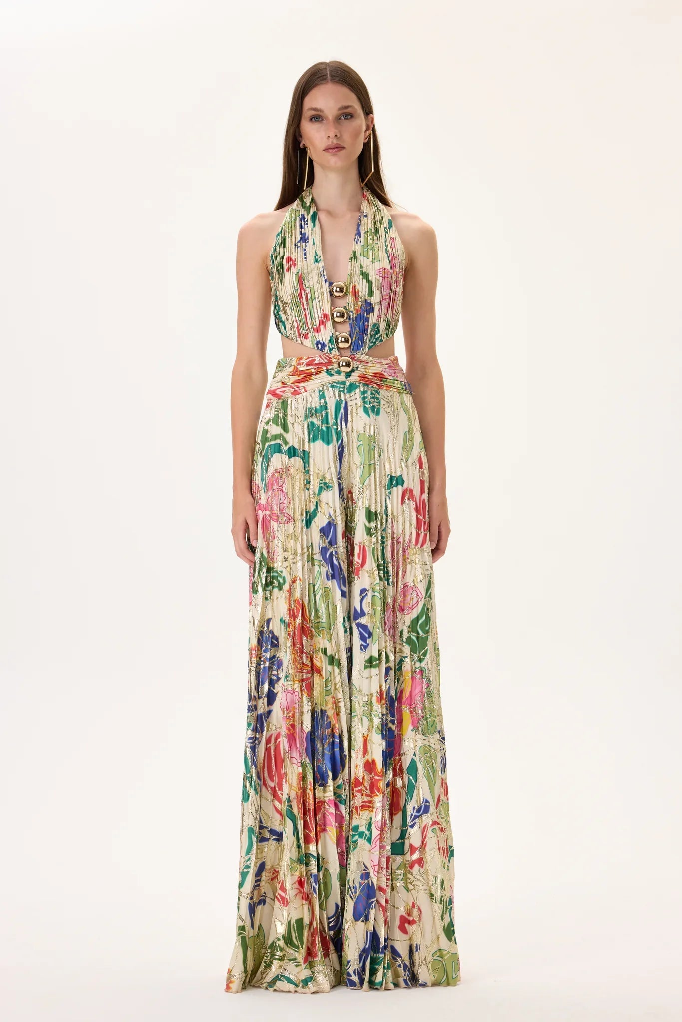 SS26-JS-1003-34 raisa_vanessa ecru-pleated-viscose-multi-color-flower-printed-jumpsuit-with-gold-foil-accents