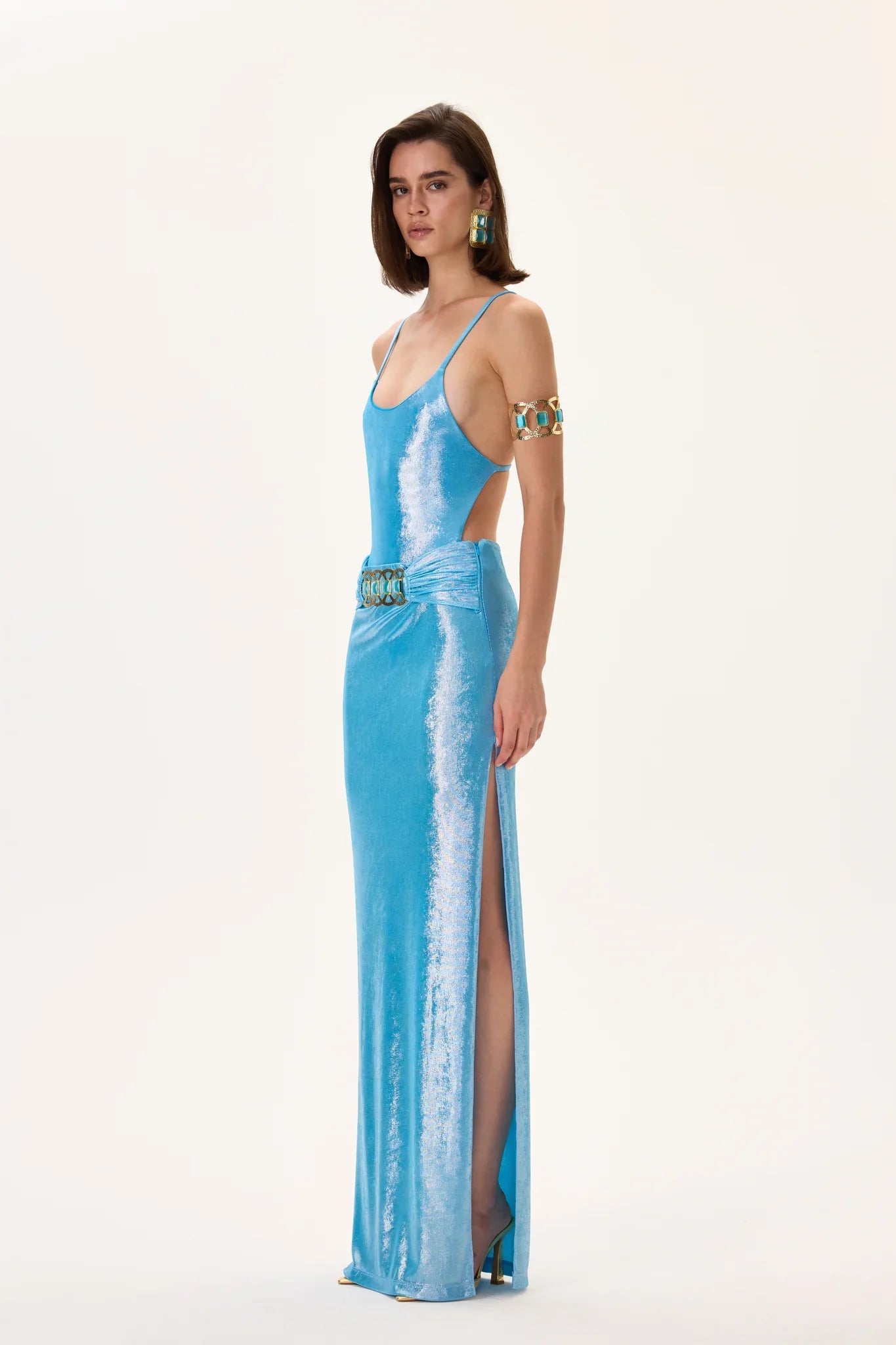 SS26-S-1006-36 raisa_vanessa metallic-jersey-skirt-with-gold-belt-and-side-slit