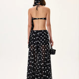 SS26-S-1030-38 raisa_vanessa black-polka-dot-chiffon-skirt-with-gold-metal-belt
