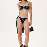 Black Polka Dot Ruched Bikini Set