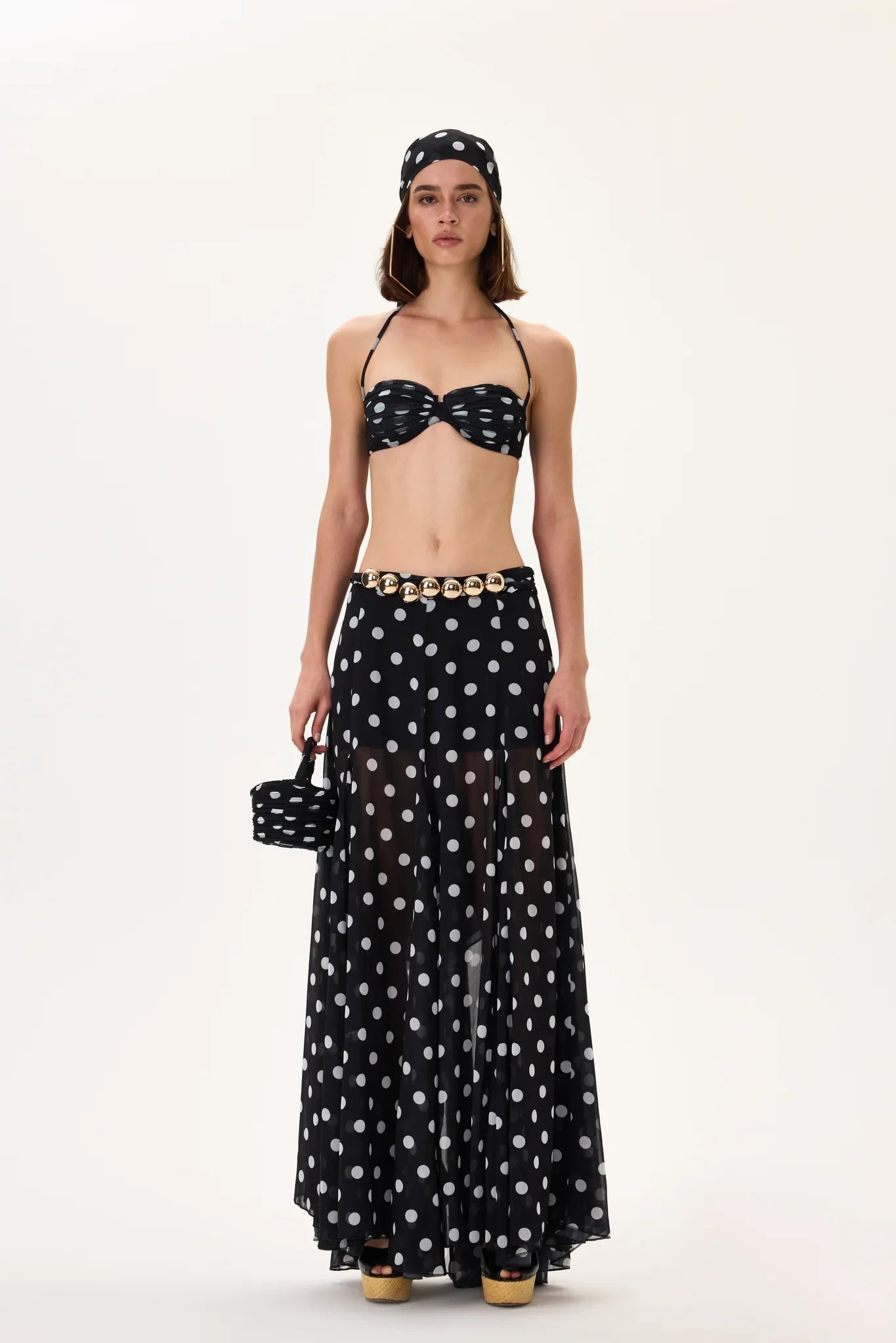 SS26-S-1030-34 raisa_vanessa black-polka-dot-chiffon-skirt-with-gold-metal-belt