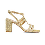 Straw Fabric Heeled Sandals