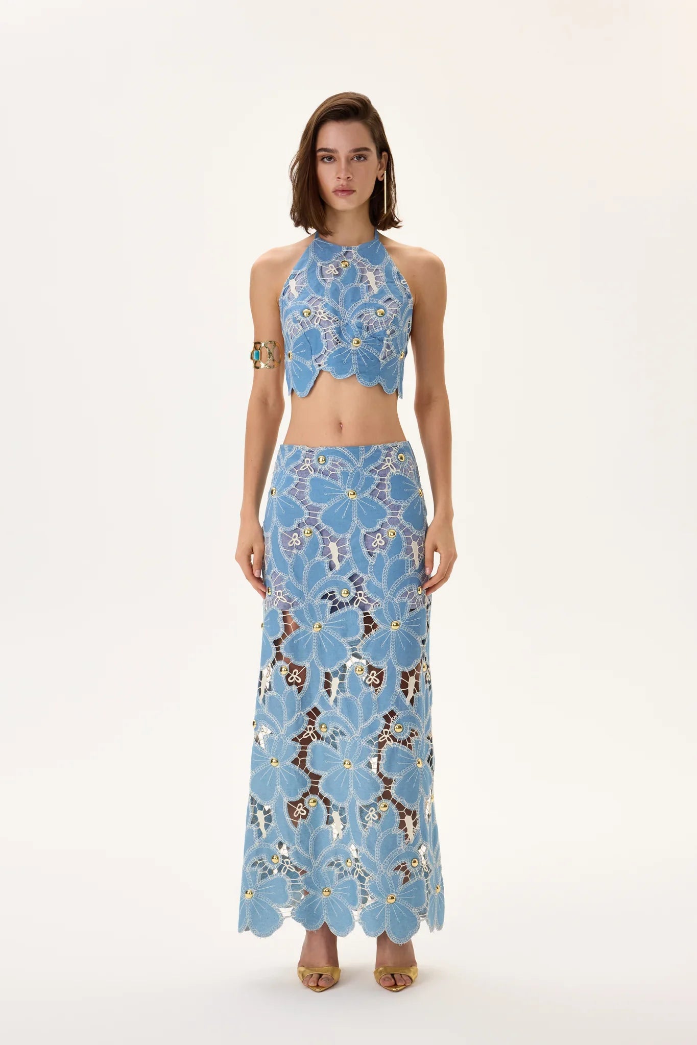 SS26-S-1001-36 raisa_vanessa denim-lace-midi-skirt-with-gold-metal-centered-flower-embroidery