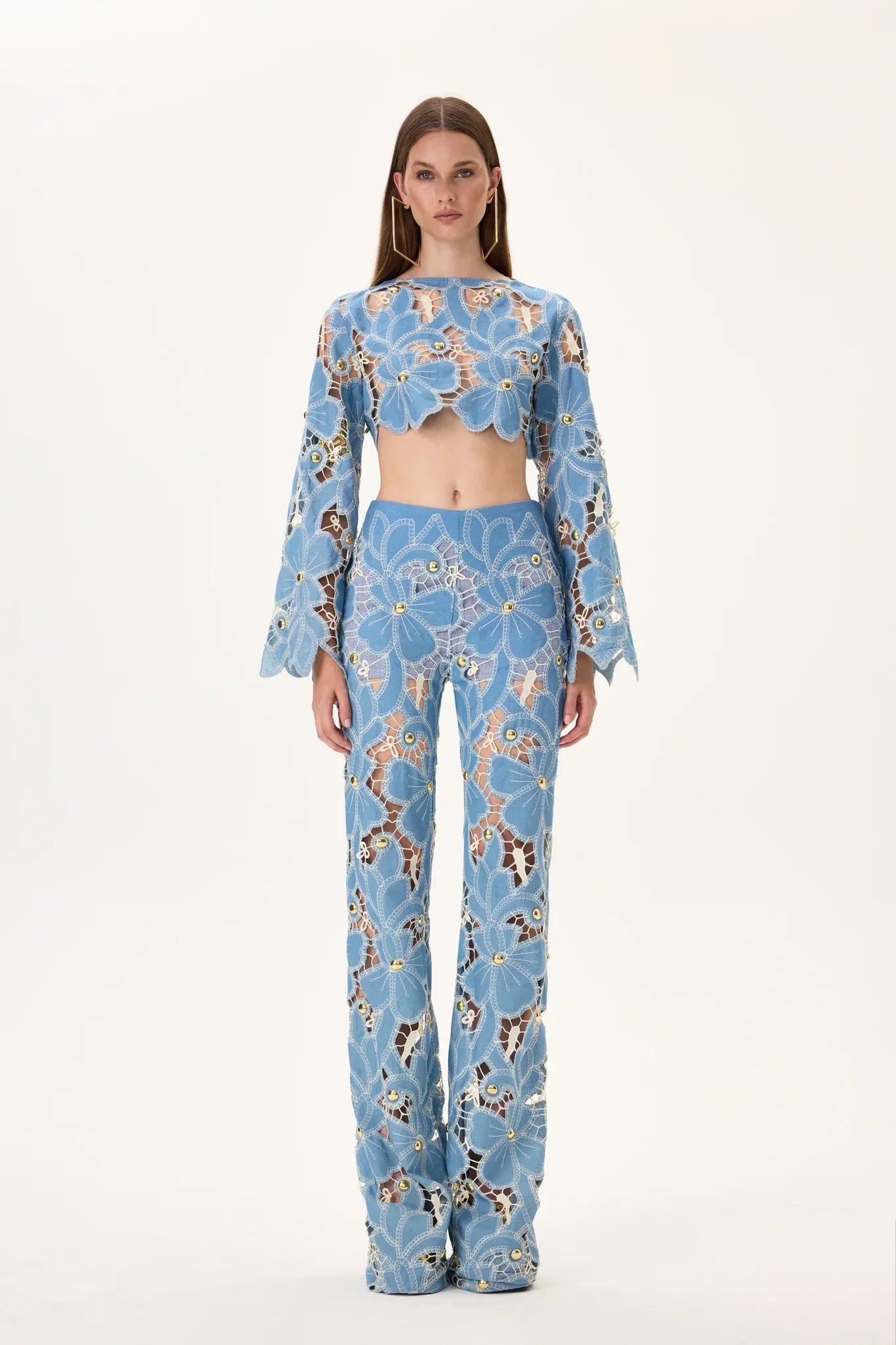 SS26-T-1002-34 raisa_vanessa denim-lace-crop-top-with-gold-metal-centered-flower-embroidery-sleeves