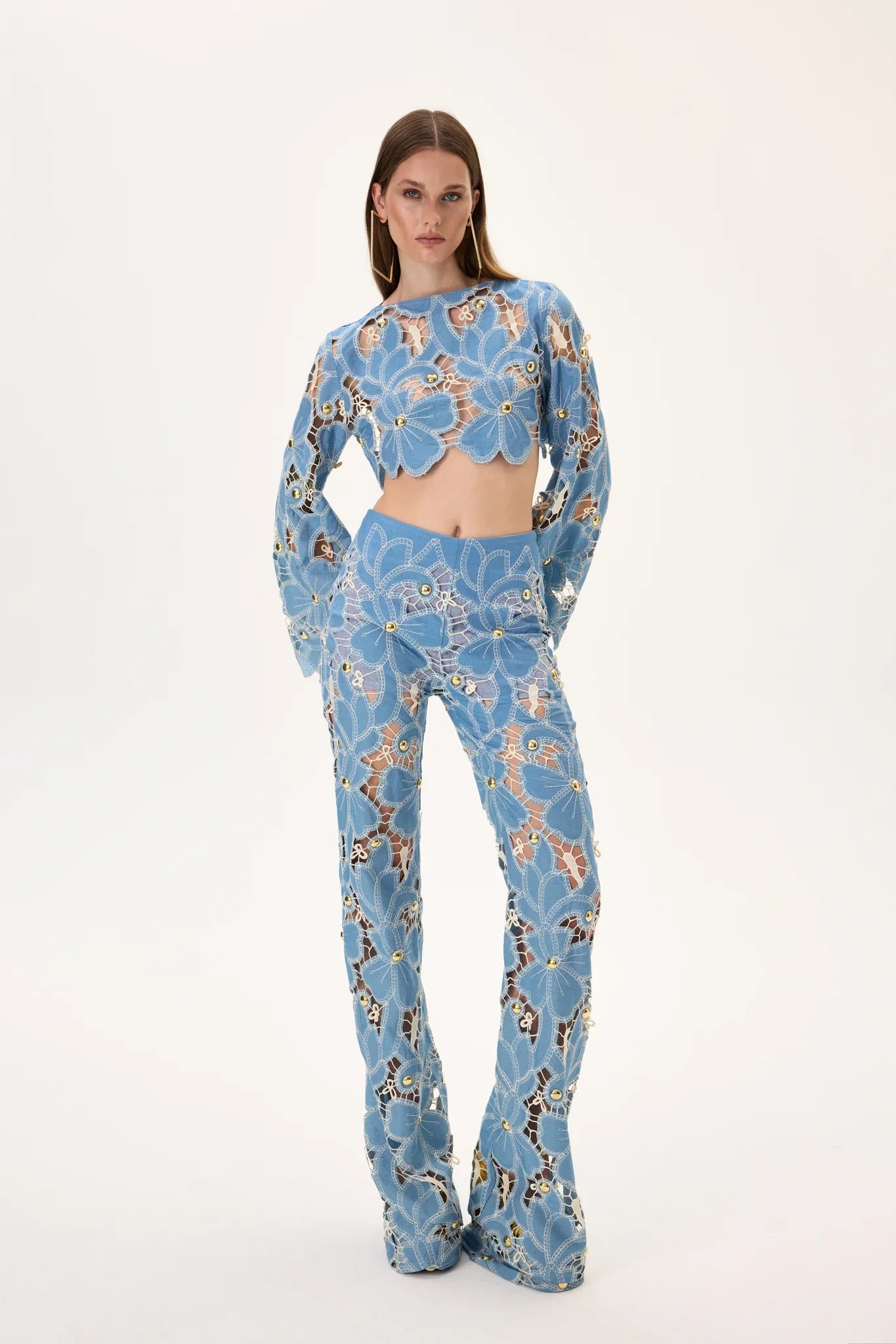 SS26-T-1002-36 raisa_vanessa denim-lace-crop-top-with-gold-metal-centered-flower-embroidery-sleeves