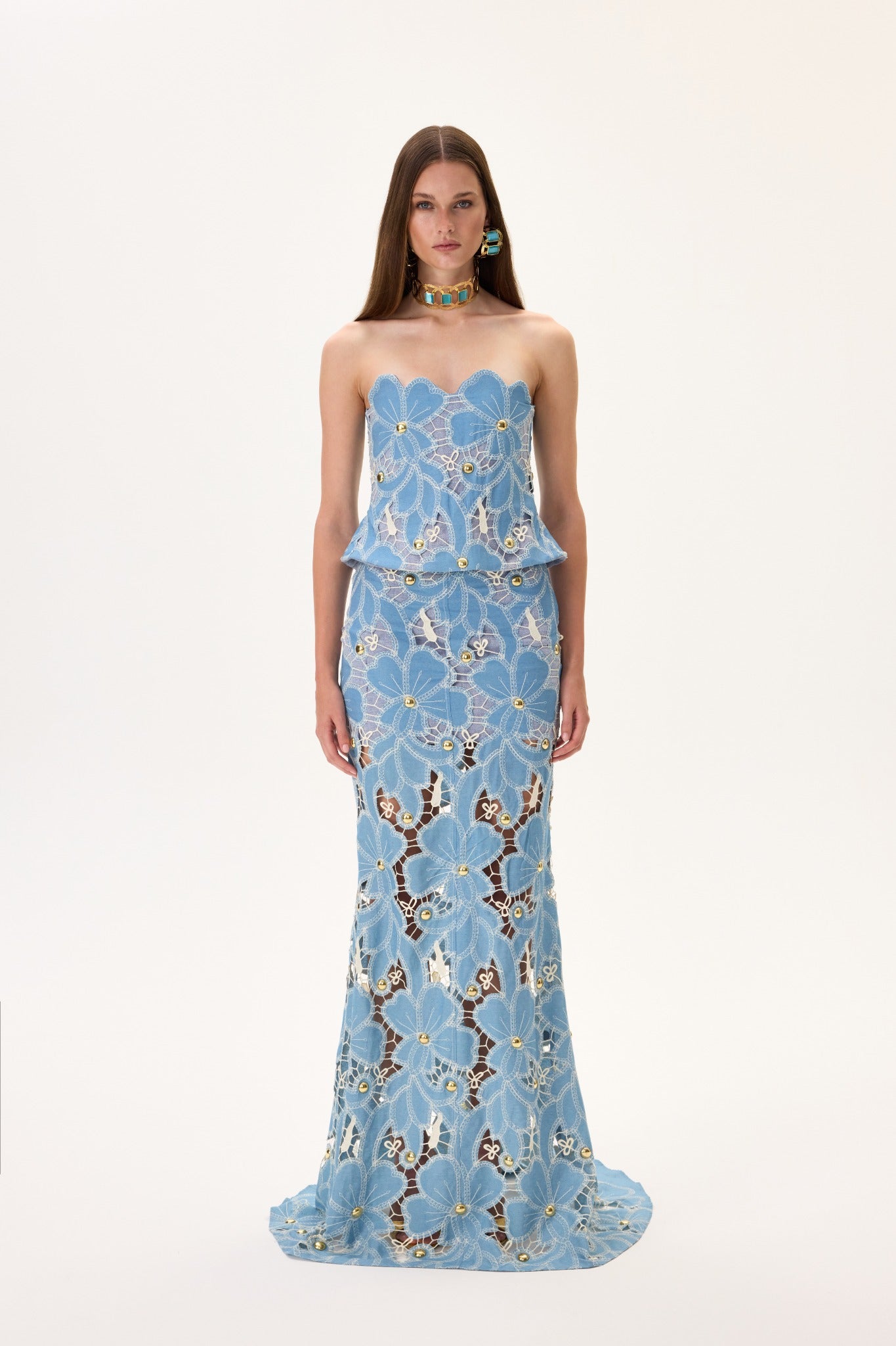 SS26-T-1003-34 raisa_vanessa denim-lace-strapless-corset-with-gold-metal-centered-flower-embroidery