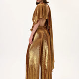 SS26-P-1004-40 raisa_vanessa bronze-metallic-jersey-ruched-waisted-wide-leg-pants