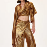 SS26-T-1009-40 raisa_vanessa bronze-metallic-jersey-cowl-neckline-backless-crop-top-with-asymmetrical-sleeves