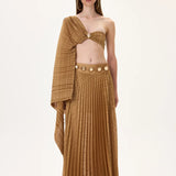 Pleated Chiffon Envelope Skirt With Gold Metal Accessories