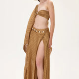 Pleated Chiffon Envelope Skirt With Gold Metal Accessories