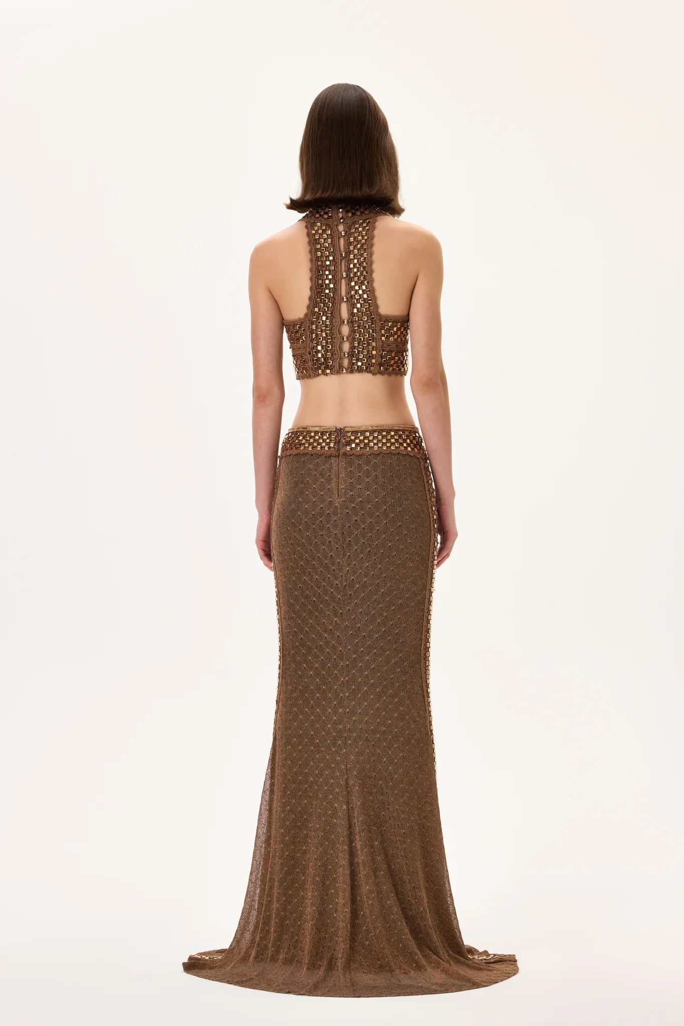 SS26-S-1011-38 raisa_vanessa knitted-maxi-skirt-with-bronze-stone-borderline-and-gold-rhinestone-strips
