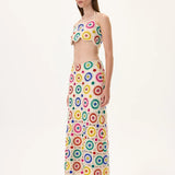 Crochet Multi Color Crystal Printed Midi Skirt