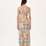 Crochet Multi Color Crystal Printed Midi Skirt With Stones