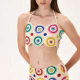 Crochet Multi Color Crystal Printed Crop Top