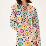 Crochet Multi Color Crystal Printed Long Sleeved Crop Top