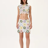 Crochet Pastel Multi Color Crystal Printed Crop Top