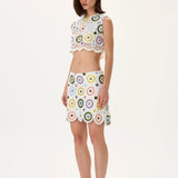 Crochet Pastel Multi Color Crystal Printed Mini Skirt