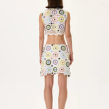 Crochet Pastel Multi Color Crystal Printed Crop Top