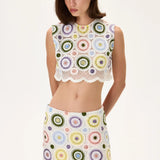 Crochet Pastel Multi Color Crystal Printed Crop Top