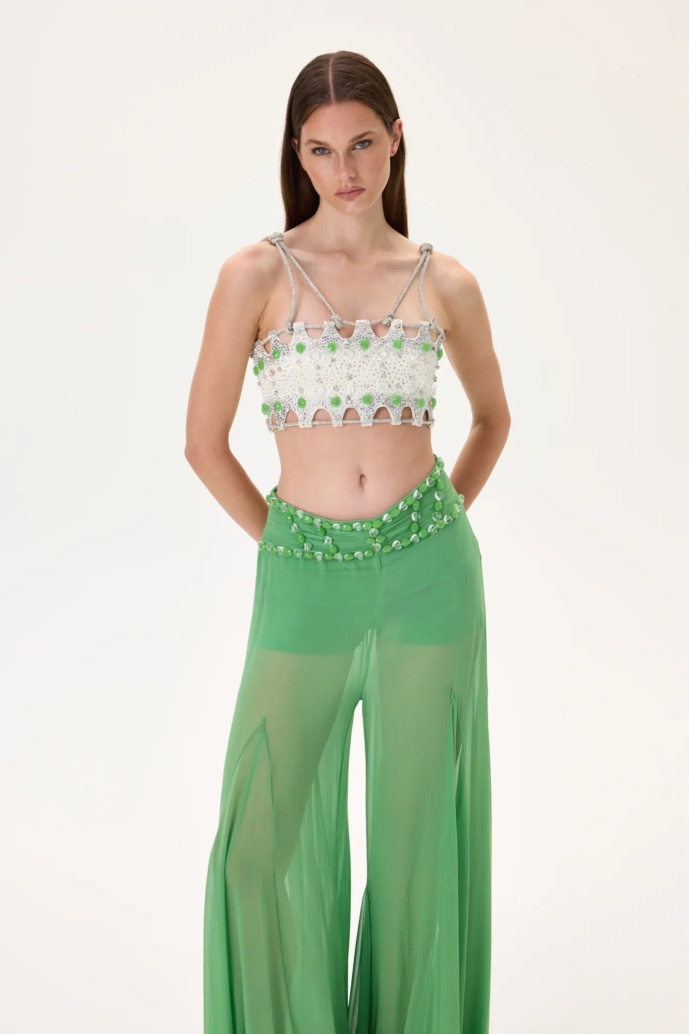 SS26-P-1012-40 raisa_vanessa green-wide-leg-chiffon-pants-with-gold-buckled-belt