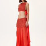 Vivid Pomegranate Chiffon Maxi Skirt