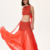Vivid Pomegranate Chiffon Maxi Skirt