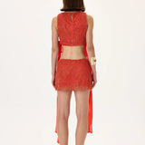 Vivid Pomegranate Pearl Mini Skirt