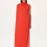 Vivid Pomegranate Chiffon One Shouldered Cape Top