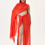 Vivid Pomegranate Chiffon One Shouldered Cape Top