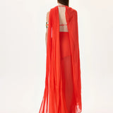 Vivid Pomegranate Chiffon One Shouldered Cape Top