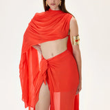 Vivid Pomegranate Chiffon One Shouldered Cape Top