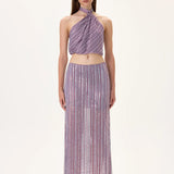 Violet Crystal Printed Chiffon Midi Skirt