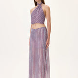 Violet Crystal Printed Chiffon Crop Top