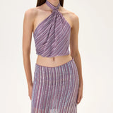 Violet Crystal Printed Chiffon Crop Top