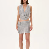 Metallic Silver Armor Cowl Neckline Top