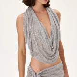 Metallic Silver Armor Mini Skirt With Side Slit