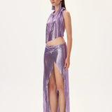Metallic Violet Armor Asymmetrical Midi Skirt