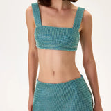 3D Crystal Studded Fabric Mini Skirt