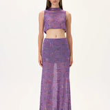 Multicolor Foil-Printed Violet Jersey Maxi Skirt