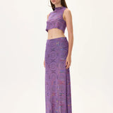 Multicolor Foil-Printed Violet Jersey Crop Top