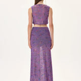 Multicolor Foil-Printed Violet Jersey Maxi Skirt