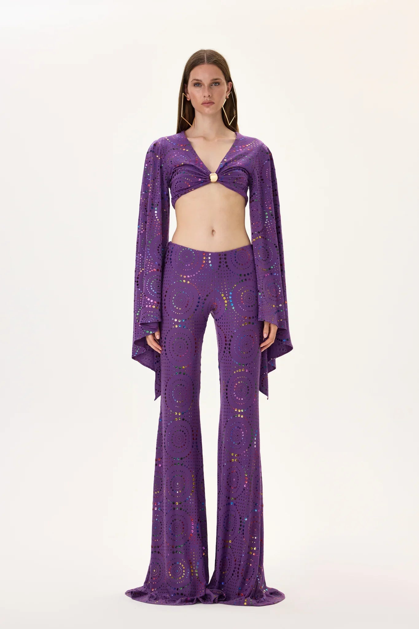 SS26-P-1015-34 raisa_vanessa multicolor-foil-printed-purple-jersey-flare-pants